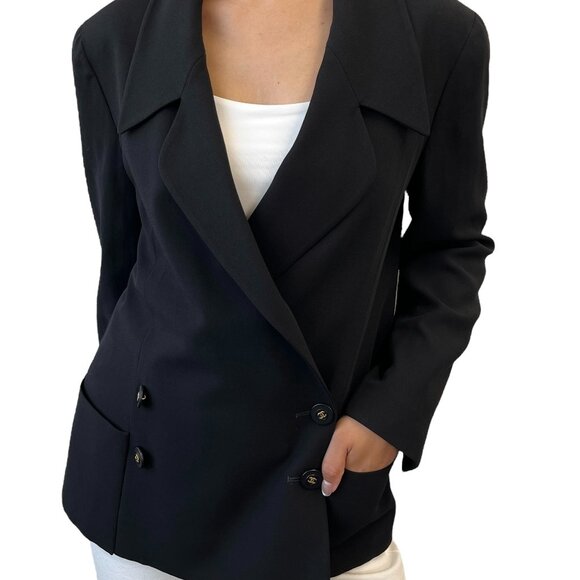 CHANEL Vintage 94P CC Mark Logo Jacket Button Black Gold Long Sleeve [106370] - Picture 1 of 12